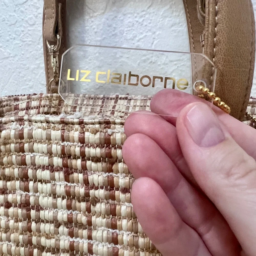 Liz Claiborne Woven Straw Plaid‎ Satchel Handbag Tan Crossbody Bag